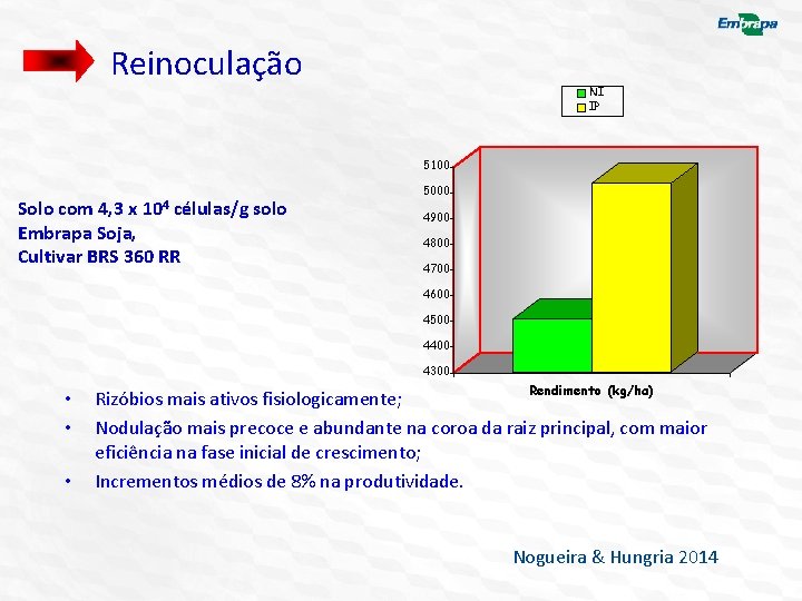 Reinoculação NI IP 5100 104 Solo com 4, 3 x células/g solo Embrapa Soja,