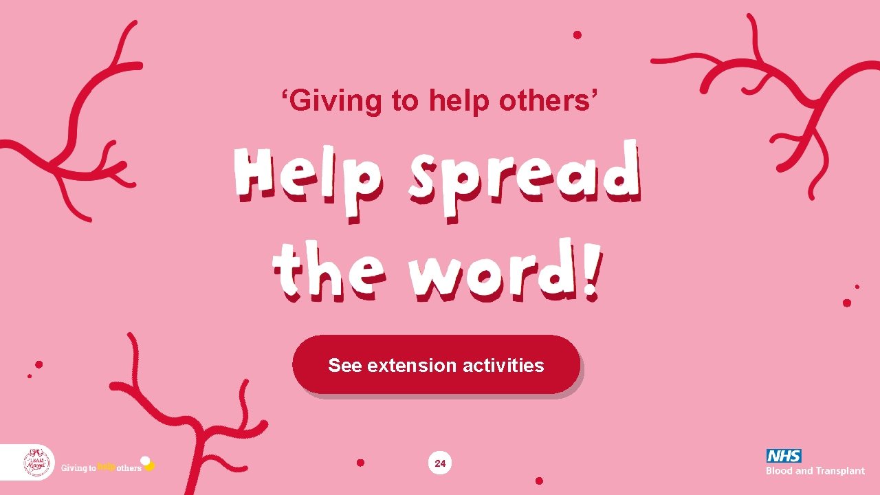 ‘Giving to help others’ See extension activities 24 