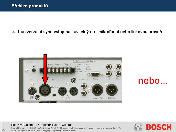 Přehled produktů è 1 univerzální sym. vstup nastavitelný na : mikrofonní nebo linkovou úroveň