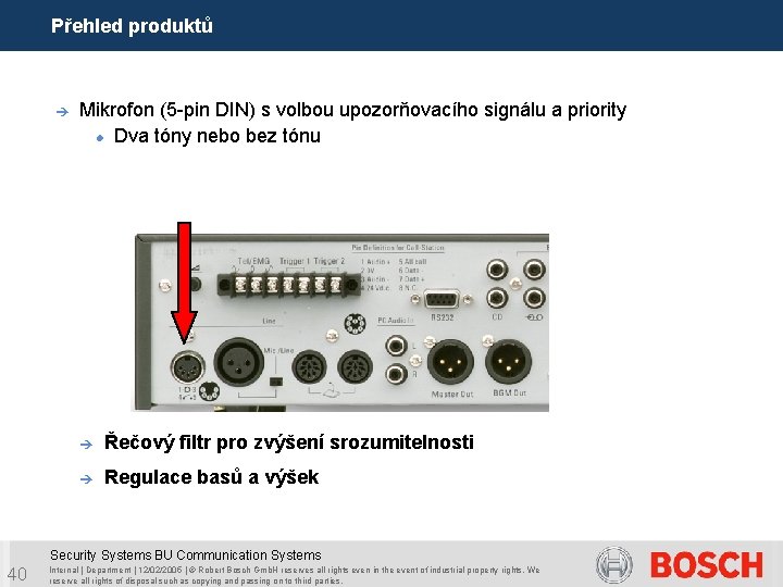 Přehled produktů è Mikrofon (5 -pin DIN) s volbou upozorňovacího signálu a priority Dva