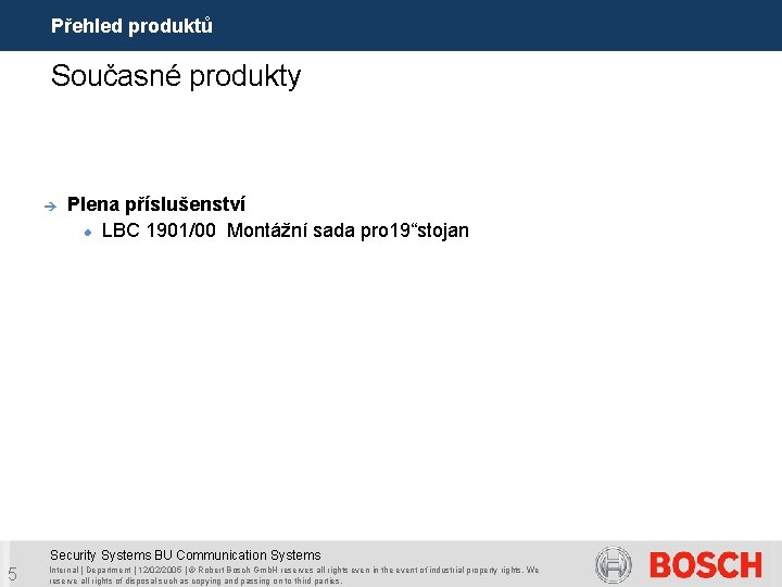 Přehled produktů Současné produkty è Plena příslušenství LBC 1901/00 Montážní sada pro 19“stojan Security