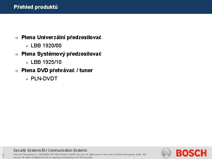 Přehled produktů è Plena Univerzální předzesilovač è Plena Systémový předzesilovač è LBB 1920/00 LBB