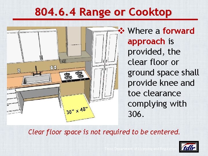 804. 6. 4 Range or Cooktop 8” 4 30” x v Where a forward