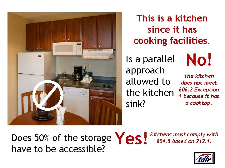 This is a kitchen since it has cooking facilities. Is a parallel approach allowed