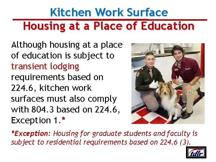 Kitchen Work Surface Housing at a Place of Education Although housing at a place
