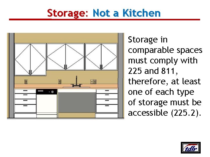 Storage: Not a Kitchen Storage in comparable spaces must comply with 225 and 811,