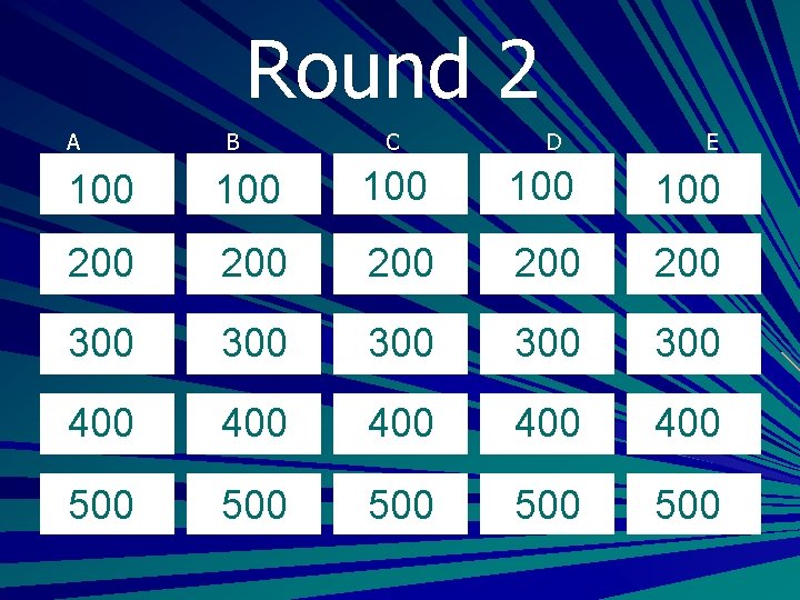 Round 2 A B C D E 100 100 100 200 200 200 300