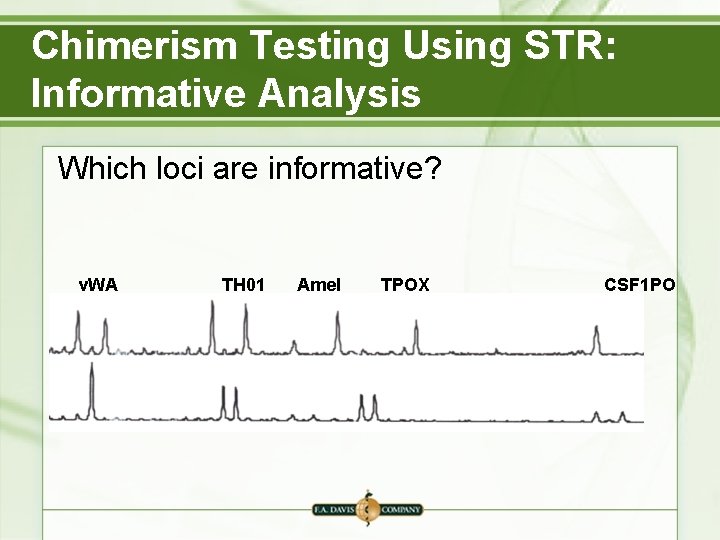 Chimerism Testing Using STR: Informative Analysis Which loci are informative? v. WA TH 01 Chimerism Testing Using STR: Informative Analysis Which loci are informative? v. WA TH 01