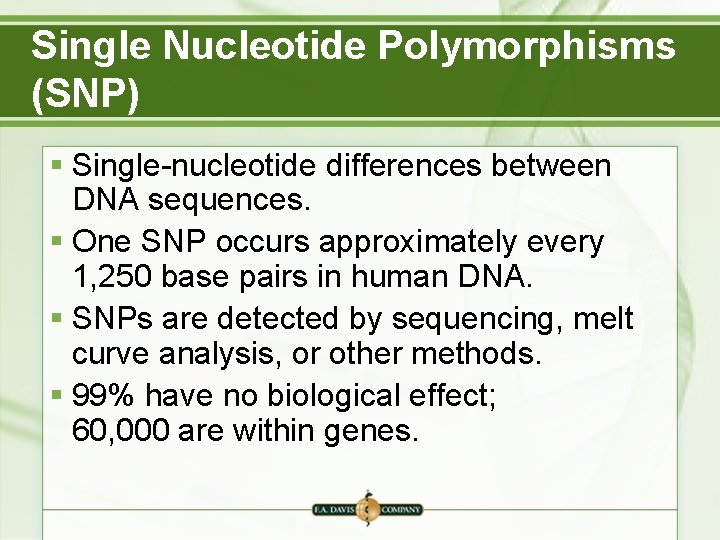 Single Nucleotide Polymorphisms (SNP) § Single-nucleotide differences between DNA sequences. § One SNP occurs Single Nucleotide Polymorphisms (SNP) § Single-nucleotide differences between DNA sequences. § One SNP occurs
