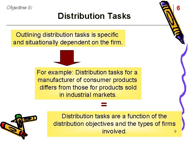 Objective 6: Distribution Tasks Outlining distribution tasks is specific and situationally dependent on the