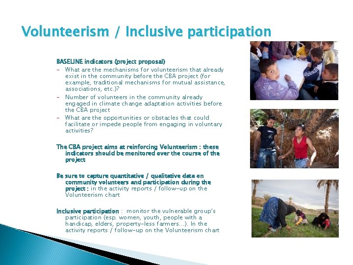 Volunteerism / Inclusive participation BASELINE indicators (project proposal) - What are the mechanisms for