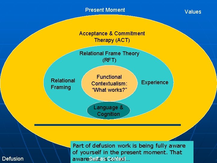 Present Moment Values Acceptance & Commitment Therapy (ACT) Relational Frame Theory (RFT) Relational Framing