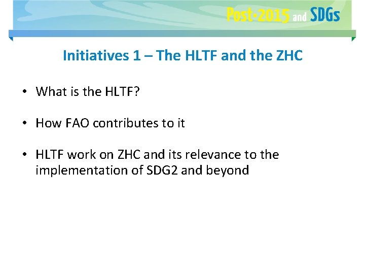 Initiatives 1 – The HLTF and the ZHC • What is the HLTF? •