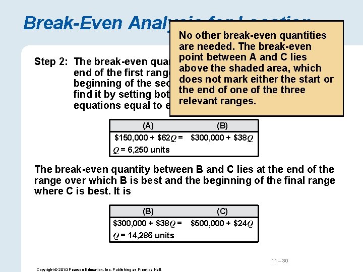 Break-Even Analysis for Location No other break-even quantities are needed. The break-even point between