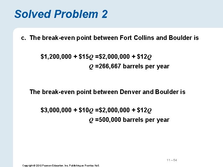 Solved Problem 2 c. The break-even point between Fort Collins and Boulder is $1,