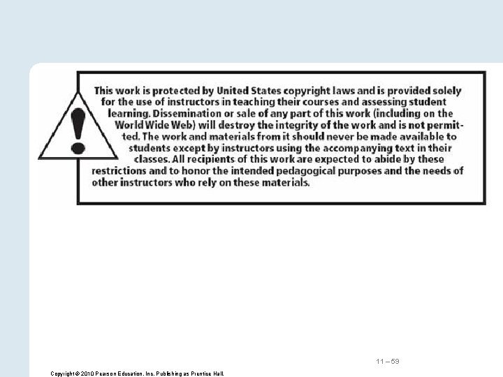 11 – 59 Copyright © 2010 Pearson Education, Inc. Publishing as Prentice Hall. 