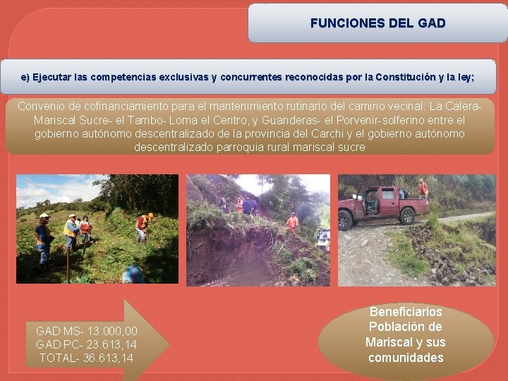 FUNCIONES DEL GAD e) Ejecutar las competencias exclusivas y concurrentes reconocidas por la Constitución