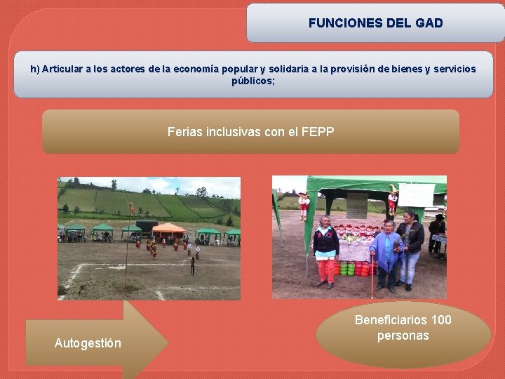 FUNCIONES DEL GAD h) Articular a los actores de la economía popular y solidaria