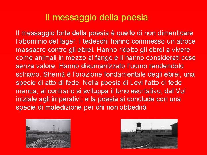 Il messaggio della poesia Il messaggio forte della poesia è quello di non dimenticare