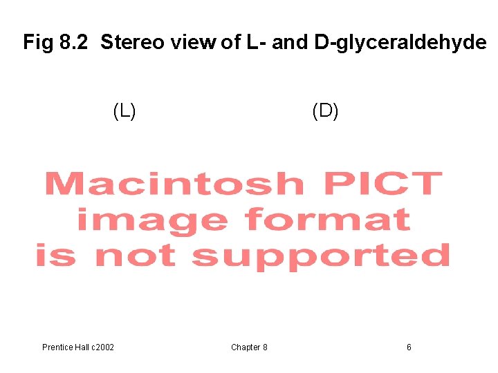 Fig 8. 2 Stereo view of L- and D-glyceraldehyde (L) Prentice Hall c 2002