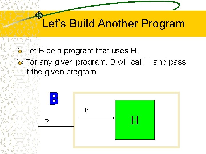 Let’s Build Another Program Let B be a program that uses H. For any