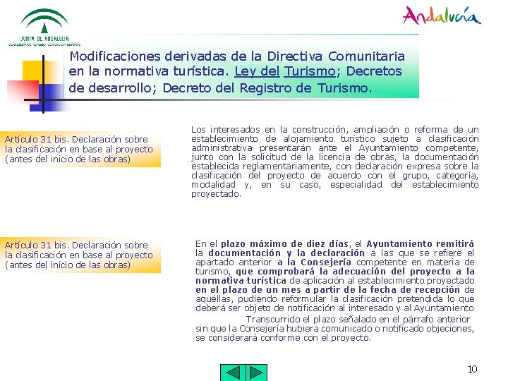 Modificaciones derivadas de la Directiva Comunitaria en la normativa turística. Ley del Turismo; Decretos