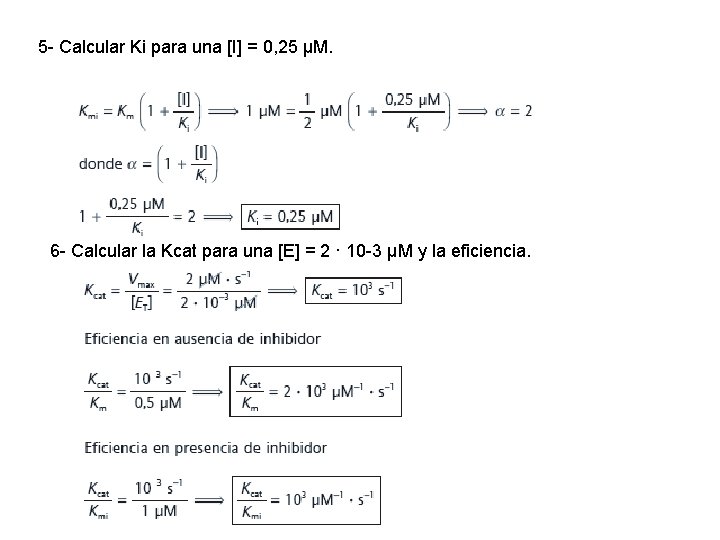 5 - Calcular Ki para una [I] = 0, 25 μM. 6 - Calcular