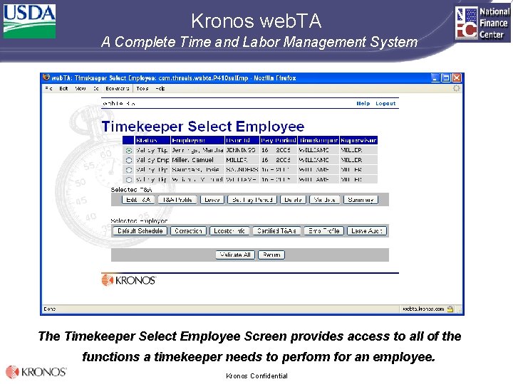 Kronos web. TA A Complete Time and Labor Management System The Timekeeper Select Employee