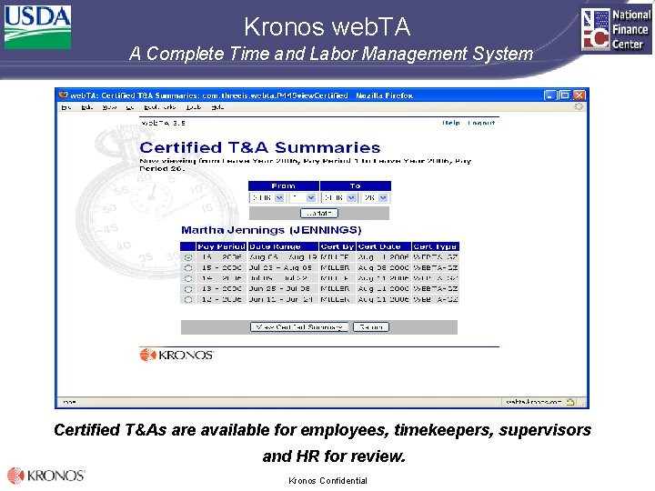 Kronos web. TA A Complete Time and Labor Management System Certified T&As are available