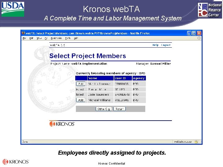Kronos web. TA A Complete Time and Labor Management System Employees directly assigned to
