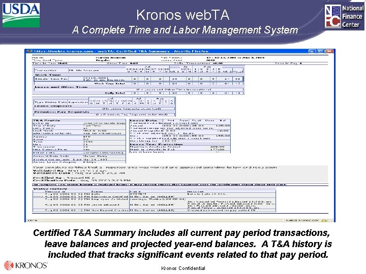 Kronos web. TA A Complete Time and Labor Management System Certified T&A Summary includes