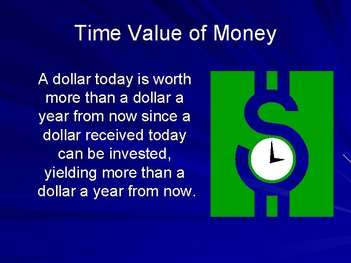 Time Value of Money A dollar today is worth more than a dollar a