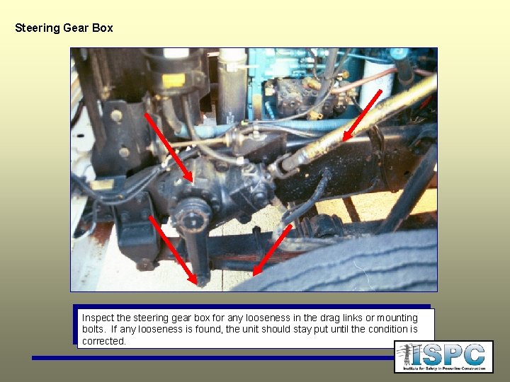 Steering Gear Box Inspect the steering gear box for any looseness in the drag