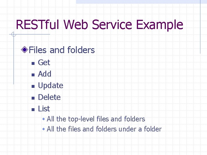 RESTful Web Service Example Files and folders n n n Get Add Update Delete