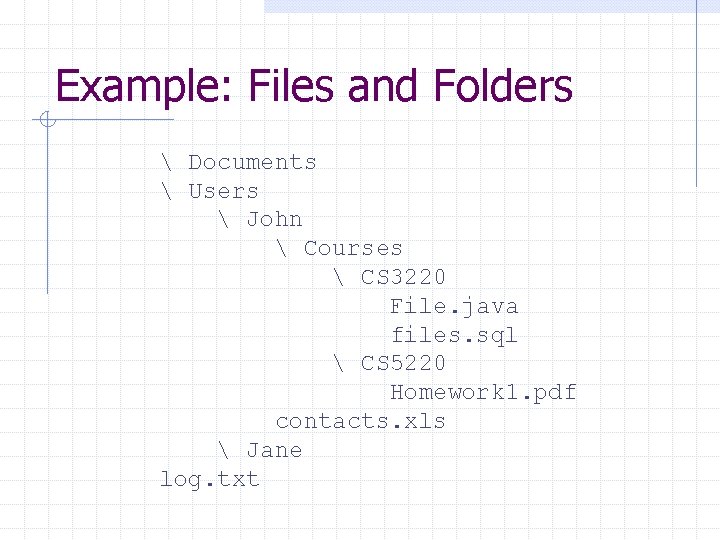 Example: Files and Folders  Documents  Users  John  Courses  CS