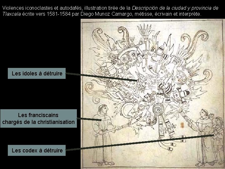 Violences iconoclastes et autodafés, illustration tirée de la Descripción de la ciudad y provincia