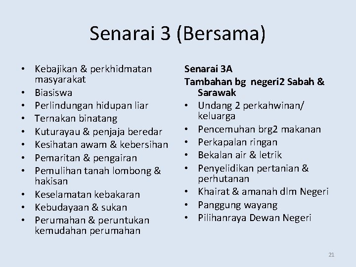 Senarai 3 (Bersama) • Kebajikan & perkhidmatan masyarakat • Biasiswa • Perlindungan hidupan liar