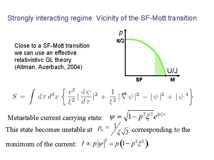 Strongly interacting regime. Vicinity of the SF-Mott transition p Close to a SF-Mott transition