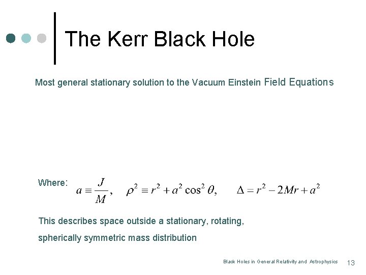The Kerr Black Hole Most general stationary solution to the Vacuum Einstein Field Equations