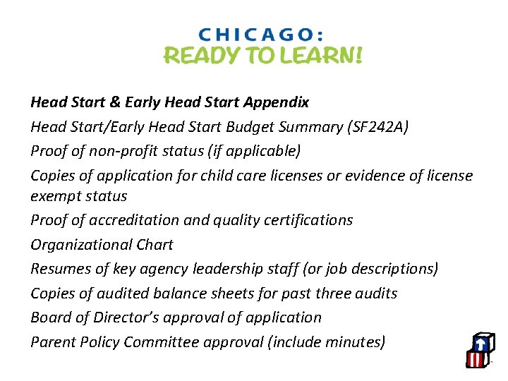Head Start & Early Head Start Appendix Head Start/Early Head Start Budget Summary (SF