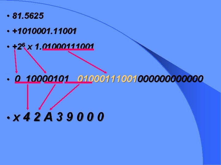  • 81. 5625 • +1010001. 11001 • +26 x 1. 01000111001 • 0