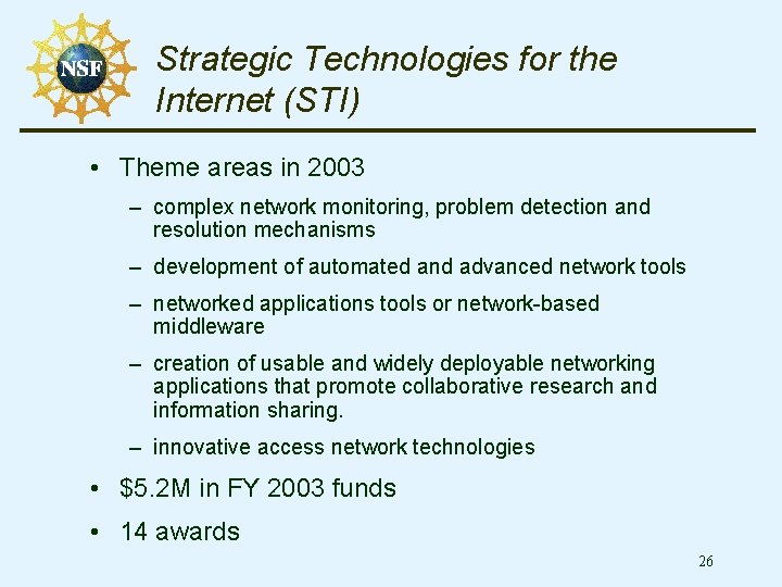 Strategic Technologies for the Internet (STI) • Theme areas in 2003 – complex network