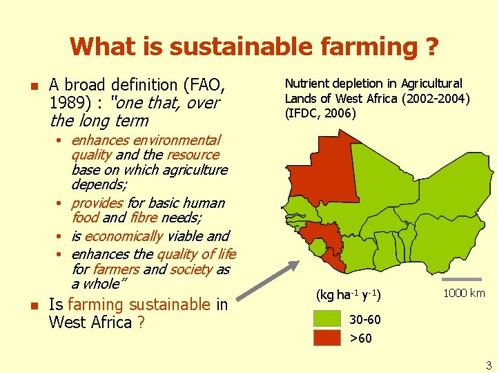 What is sustainable farming ? n A broad definition (FAO, 1989) : “one that,