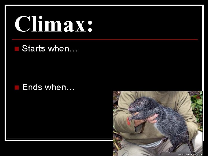 Climax: n Starts when… n Ends when… 