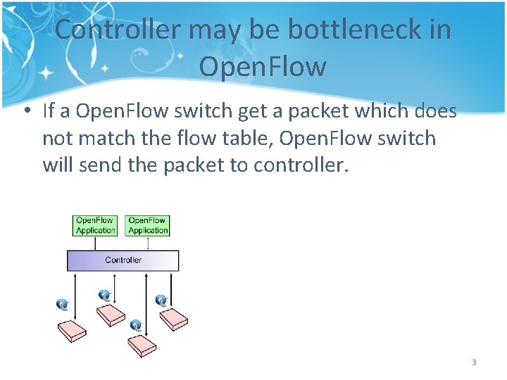 Controller may be bottleneck in Open. Flow • If a Open. Flow switch get