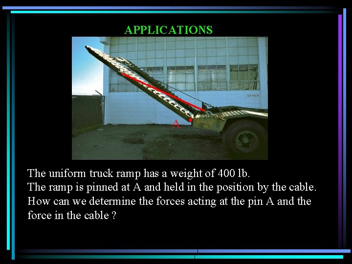 APPLICATIONS A The uniform truck ramp has a weight of 400 lb. The ramp