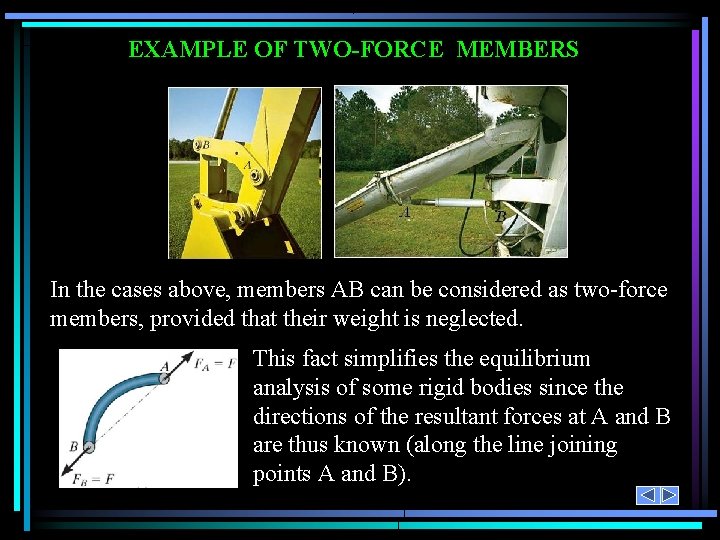 EXAMPLE OF TWO-FORCE MEMBERS In the cases above, members AB can be considered as