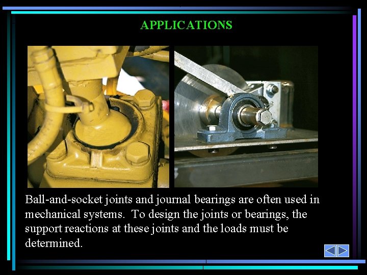 APPLICATIONS Ball-and-socket joints and journal bearings are often used in mechanical systems. To design