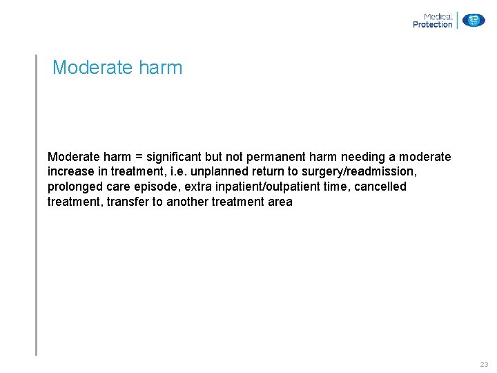Moderate harm = significant but not permanent harm needing a moderate increase in treatment,