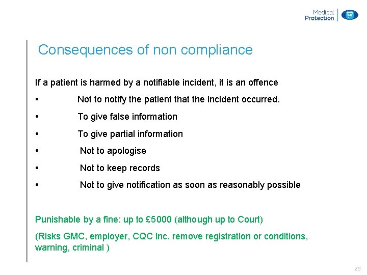 Consequences of non compliance If a patient is harmed by a notifiable incident, it